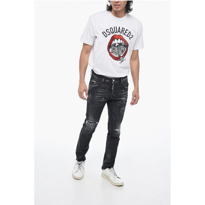 Dsquared² All-Over Rhinestoned Skater Fit Denims 14cm