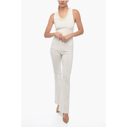 Avenue Montaigne Slim Striped Pants with Flared Hem