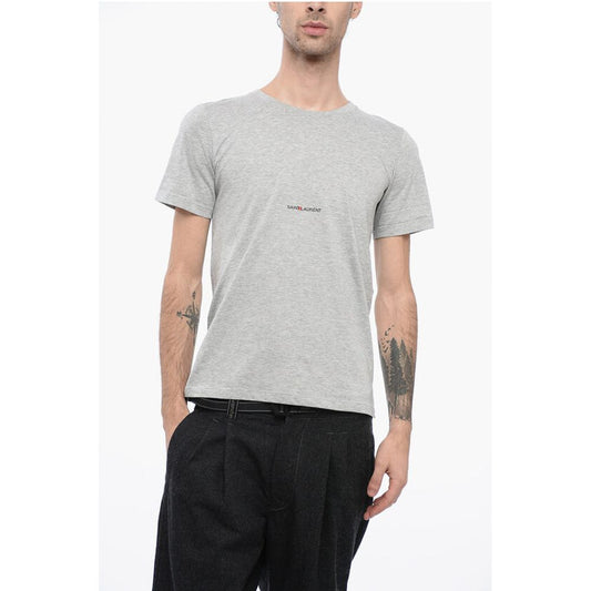 Saint Laurent Solid Color Crew-neck T-Shirt with Printed Logo