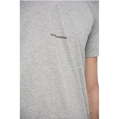 Saint Laurent Solid Color Crew-neck T-Shirt with Printed Logo