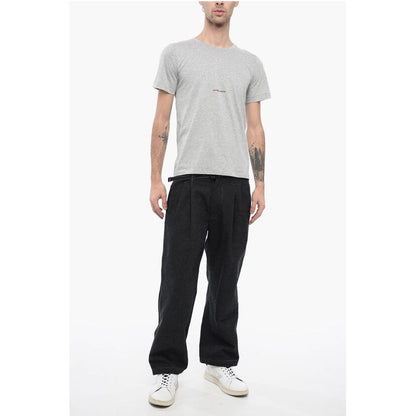 Saint Laurent Solid Color Crew-neck T-Shirt with Printed Logo