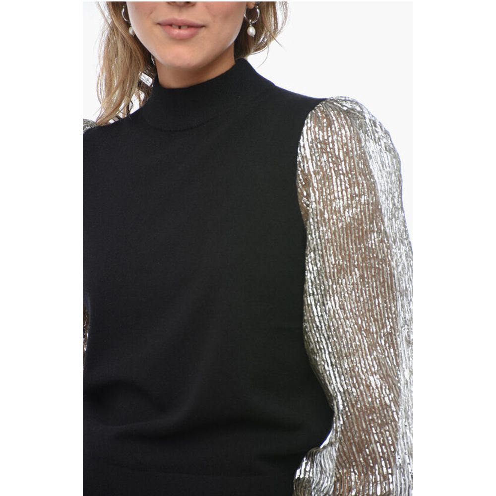 Tory Burch Turtleneck Sweater with Sleeves Crinkle Effect