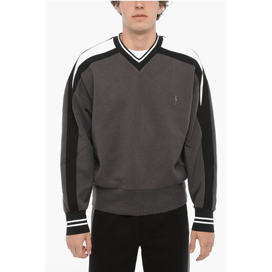 Neil Barrett Fleeced Cotton Baggy Fit Crew-neck Sweatshirt