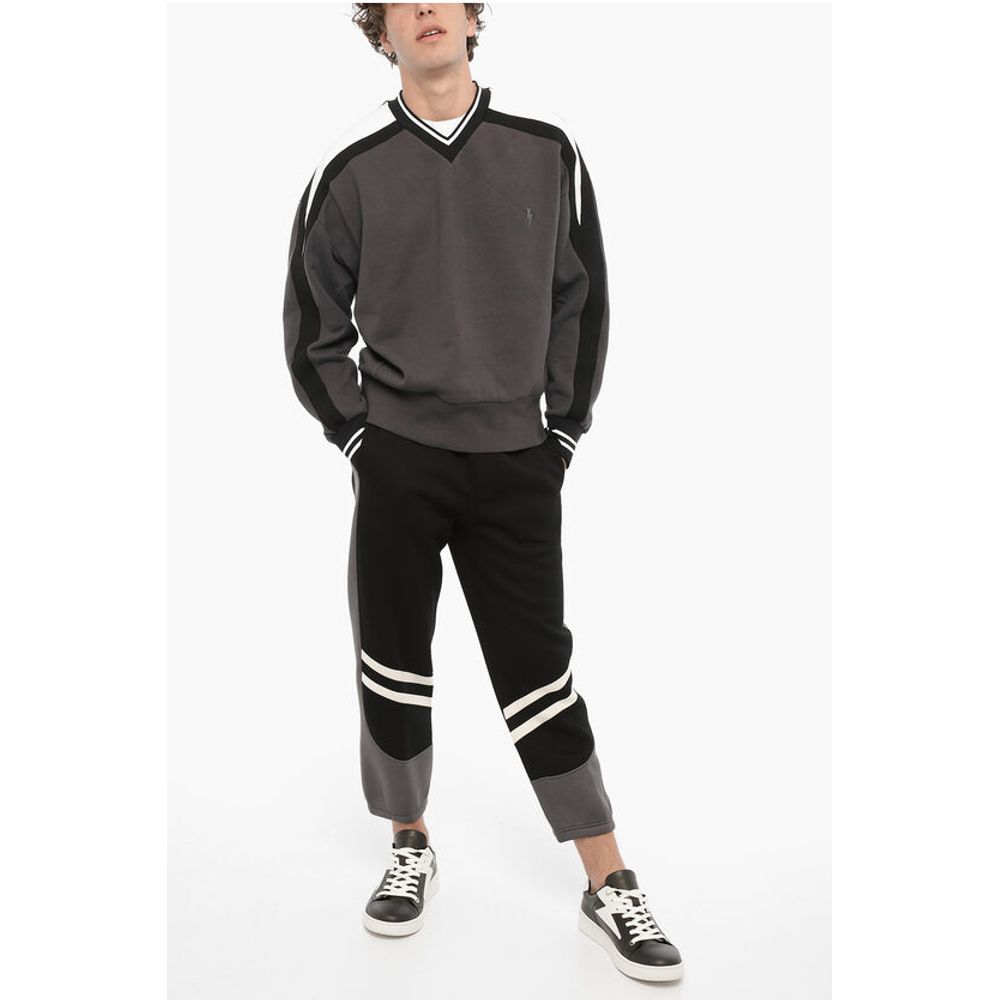 Neil Barrett Fleeced Cotton Baggy Fit Crew-neck Sweatshirt