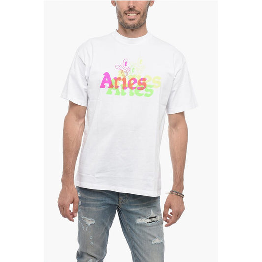 Aries Crew-neck Cotton T-shirt with Logo Maxi