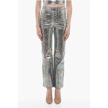 Rotate Snake Effect Straight Leg 5 Pockets Pants