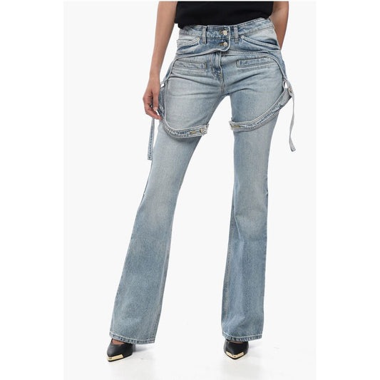 Courrėges Solid Color RACER Bootcut Jeans with Adjustable Chaps Straps