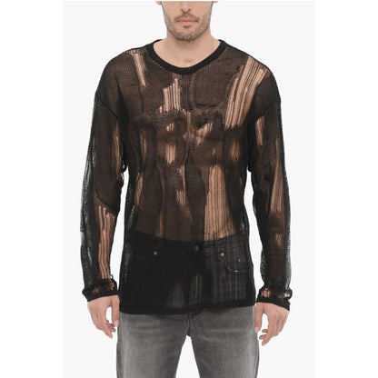 032c Destroyed Effect Sheer Crew-neck Sweater