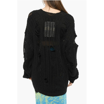 Perforated V-Neck Maxi Sweater With Cut-Out Details
