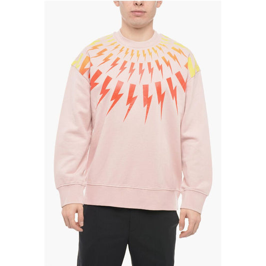 Neil Barrett Crew Neck FAIR-ISLE THUNDERBOLT Sweatshirt with Degradè Prin