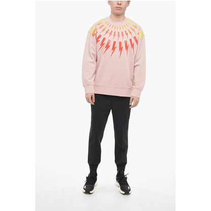 Neil Barrett Crew Neck FAIR-ISLE THUNDERBOLT Sweatshirt with Degradè Prin
