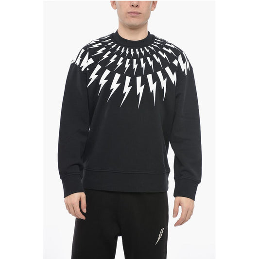 Neil Barrett Brushed Cotton FAIRISLE THUNDERBOLT Easy Fit Sweatshirt