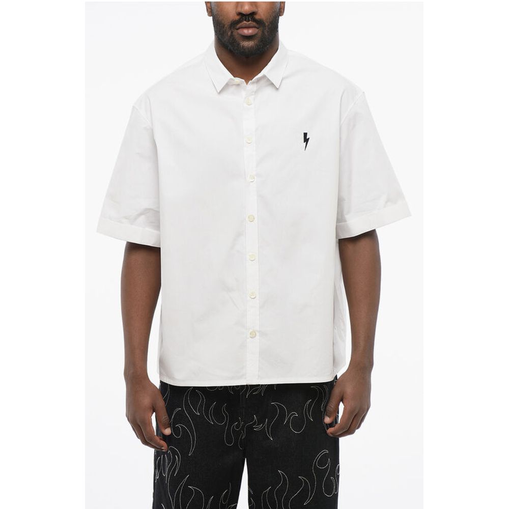 Neil Barrett Loose Fit Poplin Cotton Shirt with Shorts Sleeves