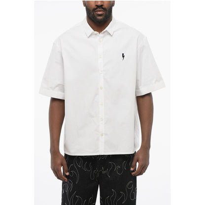 Neil Barrett Loose Fit Poplin Cotton Shirt with Shorts Sleeves
