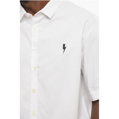 Neil Barrett Loose Fit Poplin Cotton Shirt with Shorts Sleeves