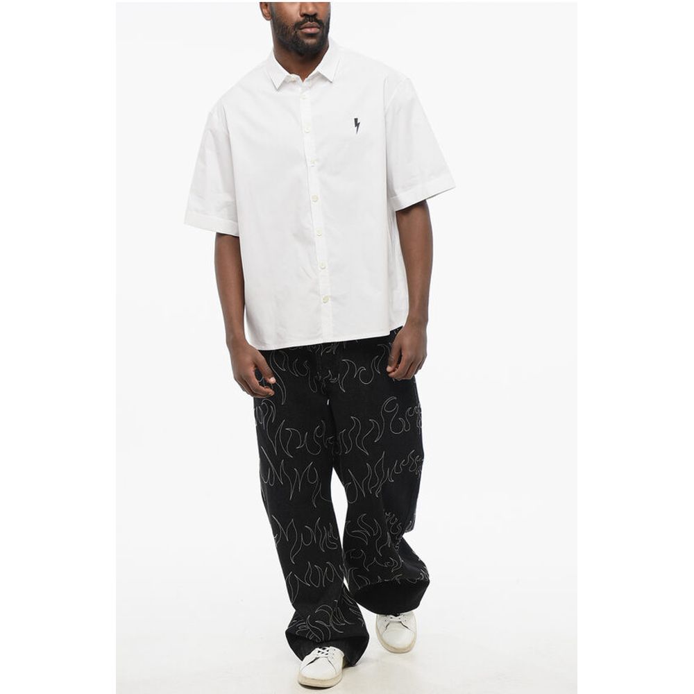 Neil Barrett Loose Fit Poplin Cotton Shirt with Shorts Sleeves
