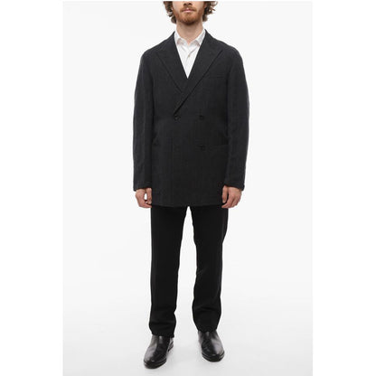 J.Press Wool and Flax Side Vents Peak Lapel Double-Breasted Blazer