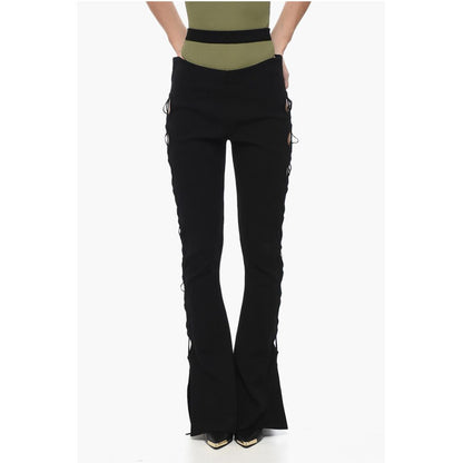 High-waisted Knit Flared Pants with Cut-out Details