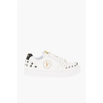 Versace JEANS COUTURE Textured Leather COURT 88 Low Top Sneakers wit