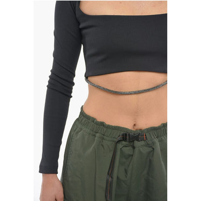 Anouki Solid Color Square Neck Crop Top with Removable Glittery Str