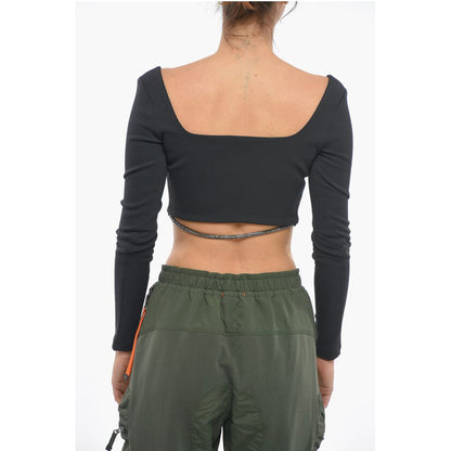 Anouki Solid Color Square Neck Crop Top with Removable Glittery Str