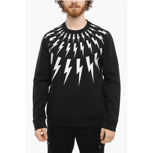 Neil Barrett Contrasting Printed FAIR-ISLE THUNDERBOLT Crew-Neck Sweatshi