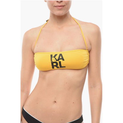Karl Lagerfeld Solid Color Bandeau Bikini Top with Printed Contrasting Logo