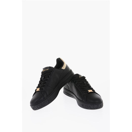 Versace JEANS COUTURE Textured Leather Low-Top Sneakers with Golden