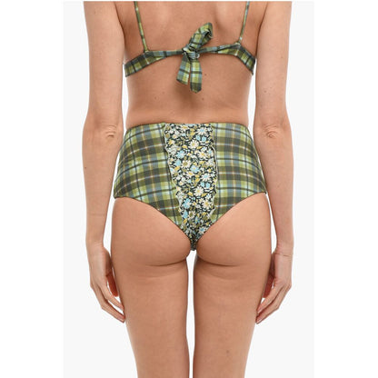 Marysia High Waist Checked Bikini Bottom with Floral Details