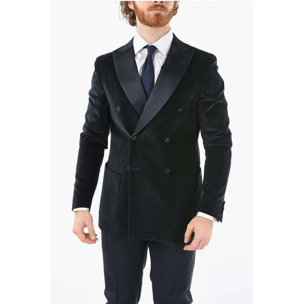 Corneliani CC COLLECTION patterned velour center vent peak lapel double