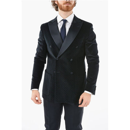 Corneliani CC COLLECTION patterned velour center vent peak lapel double