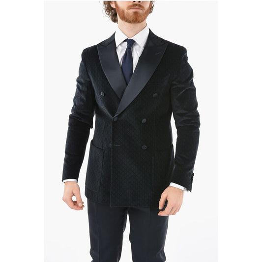 Corneliani CC COLLECTION patterned velour center vent peak lapel double
