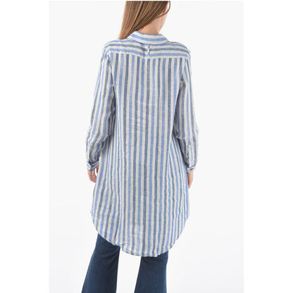 Woolrich Awning Striped Linen Shirt with Buttons on the Sleeve