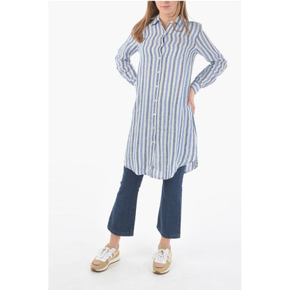 Woolrich Awning Striped Linen Shirt with Buttons on the Sleeve
