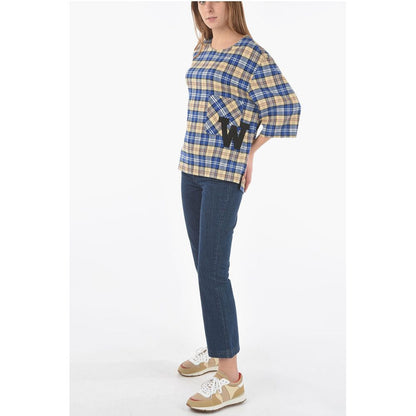 Woolrich Plaid Checked Oversized T-shirt with Maxi Monogram Patch