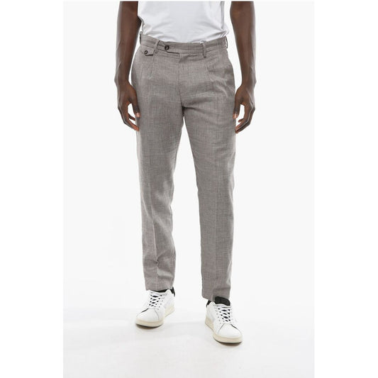 Cruna Houndstooth Motif Virgin Wool and Flax RAVAL Pants