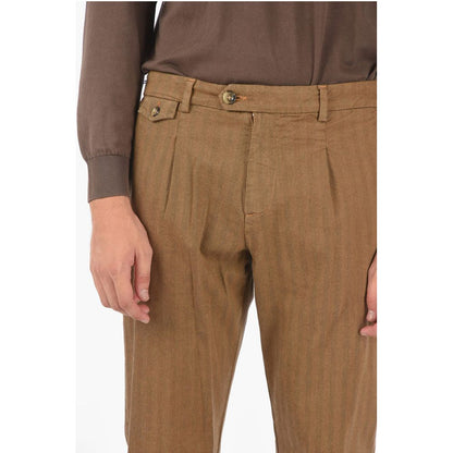 Cruna Herringbone RAVAL1P.L.603 Single Pleated Chino Pants