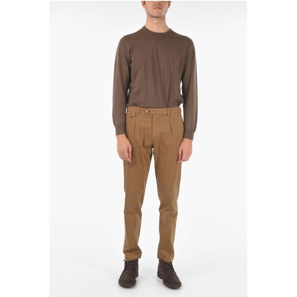 Cruna Herringbone RAVAL1P.L.603 Single Pleated Chino Pants
