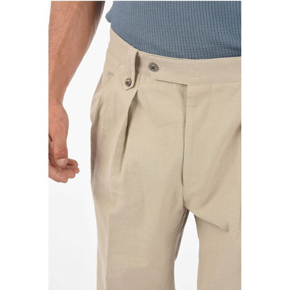 Corneliani Flax Blend Chino Pants with Double Pleat