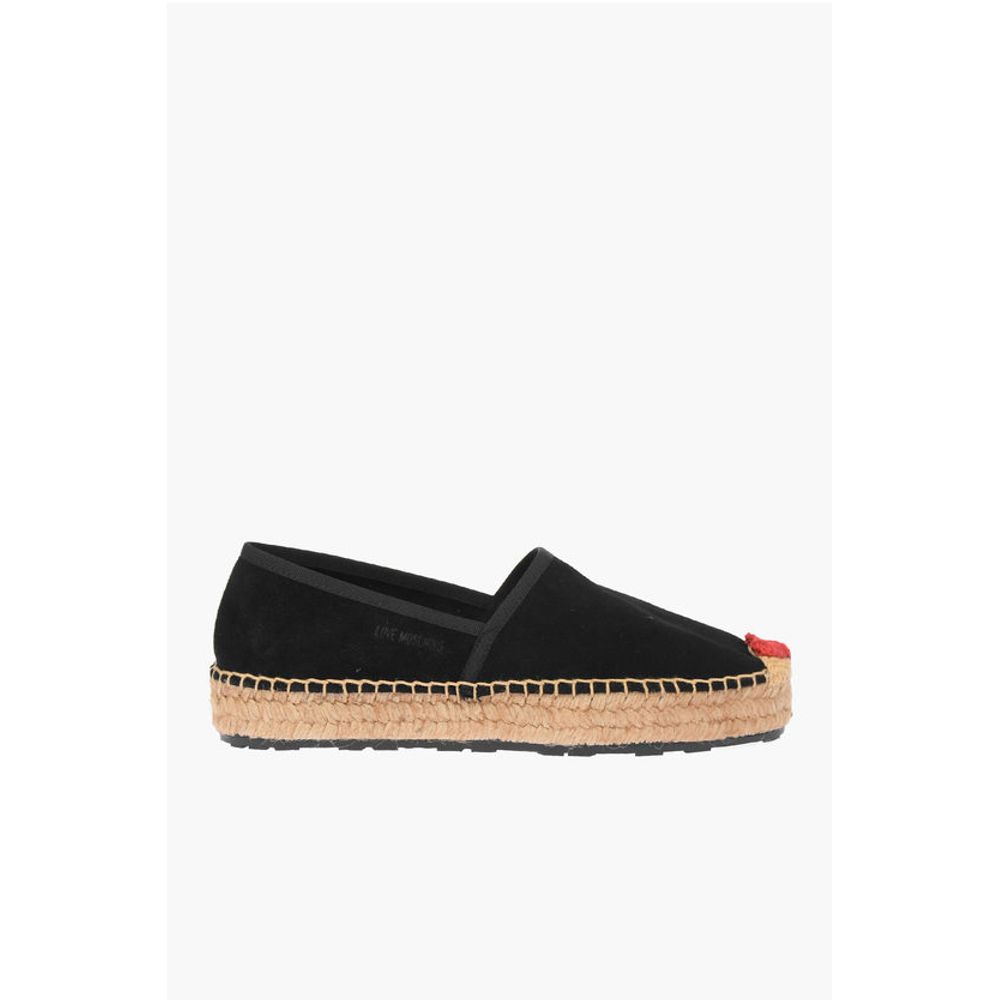 Moschino LOVE Suede Split Leather Platform Espadrilles with Heart Emd