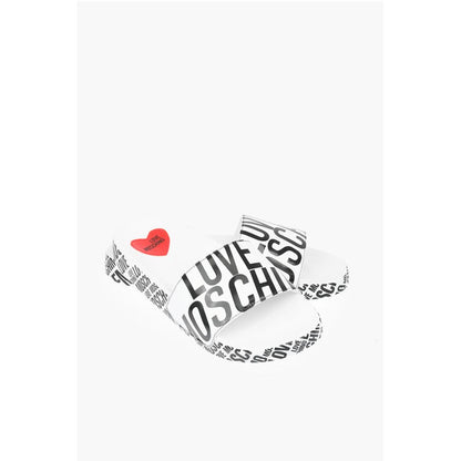 Moschino LOVE logo printed faux leather slides