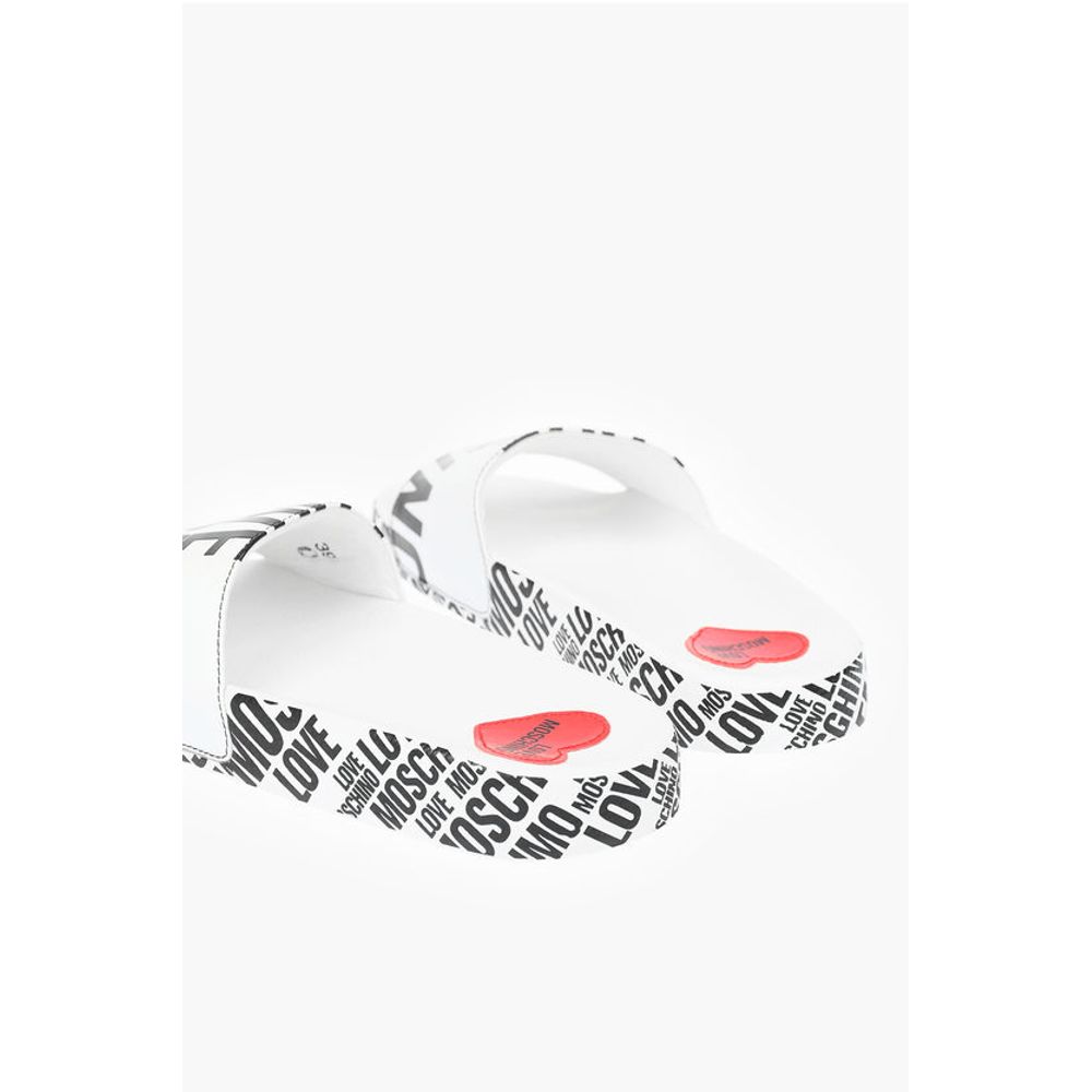 Moschino LOVE logo printed faux leather slides