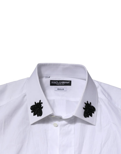 Dolce & Gabbana White Cotton GOLD Mens Dress Formal Shirt