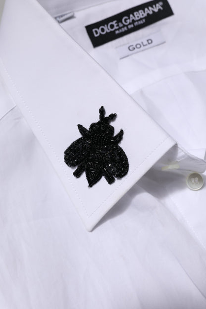Dolce & Gabbana White Cotton GOLD Mens Dress Formal Shirt