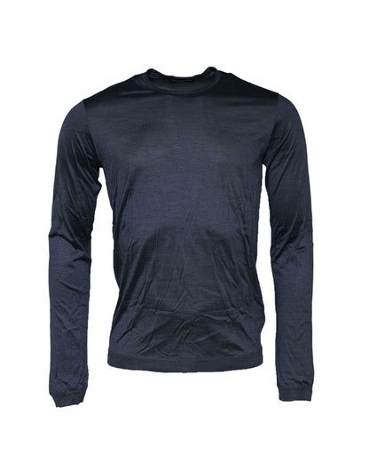 Dolce & Gabbana Dark Blue Silk Crew Neck Sweatshirt Sweater