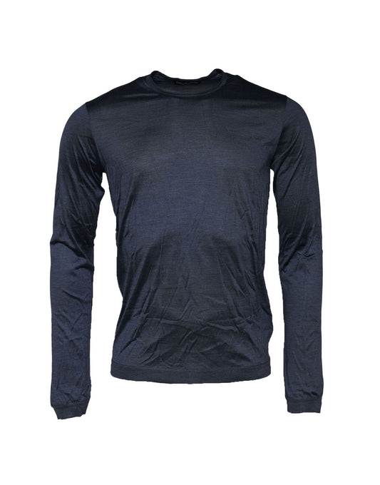 Dolce & Gabbana Dark Blue Silk Crew Neck Sweatshirt Sweater