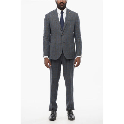 Corneliani CIRCLE Linen Single Breasted Suit With Check Motif