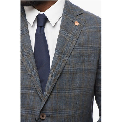 Corneliani CIRCLE Linen Single Breasted Suit With Check Motif