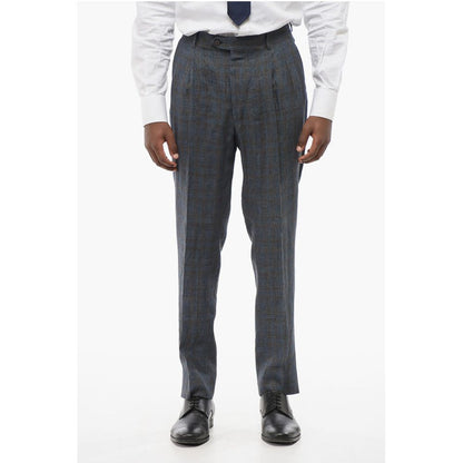Corneliani CIRCLE Linen Single Breasted Suit With Check Motif