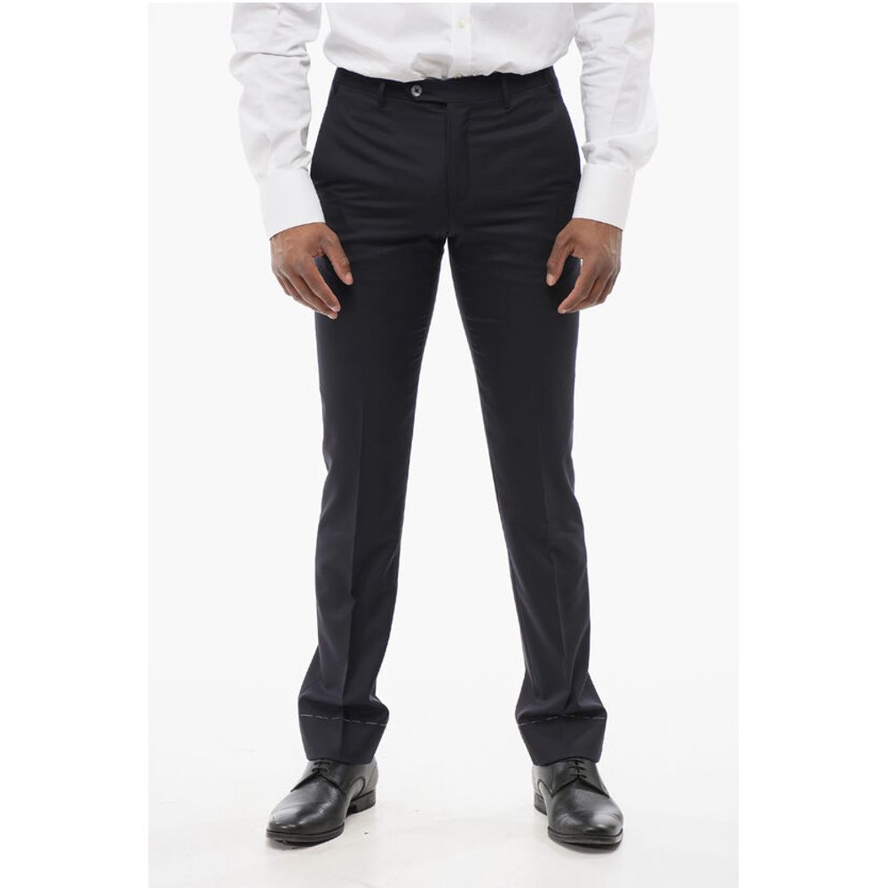 Corneliani Virgin Wool LEADER Pants with Flush Pockets